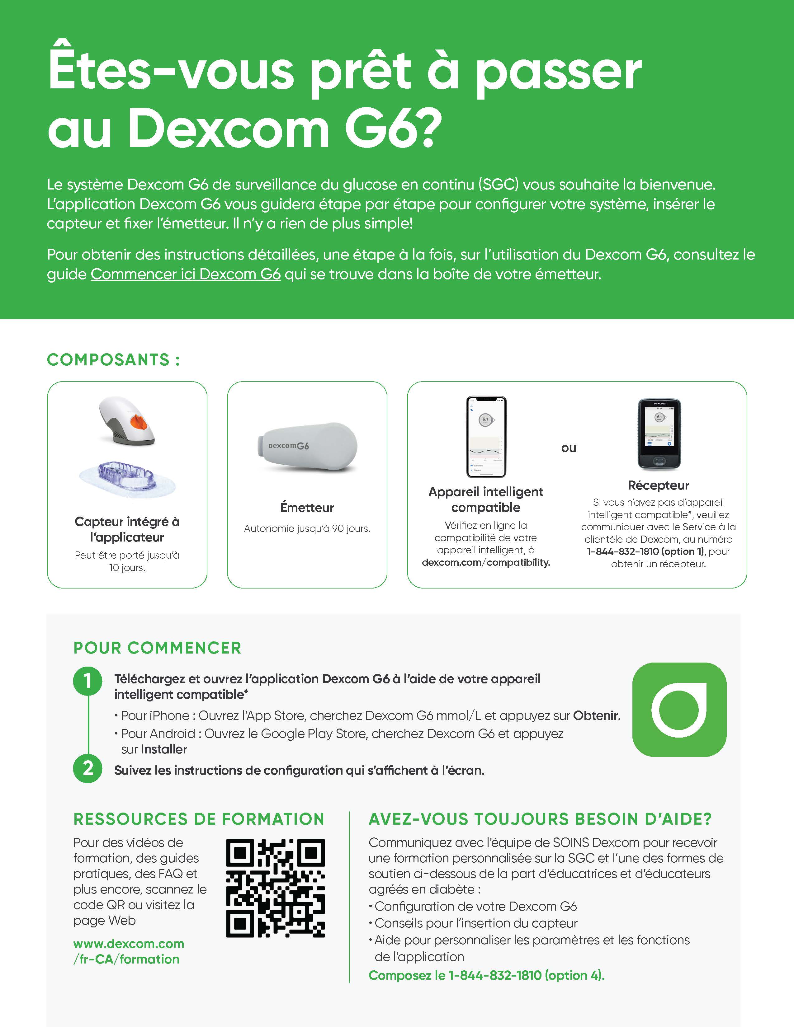 Donnez ceci aux patients qui utilisent le Dexcom G6 pour la première fois.