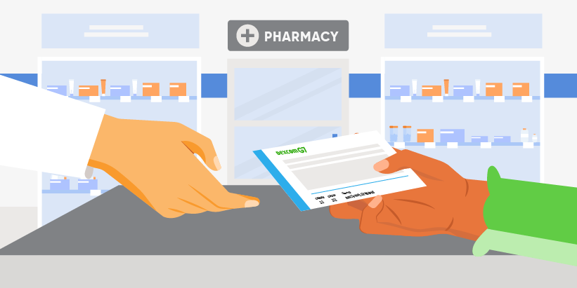 A customer provides their Dexcom Savings Program card to their pharmacist for a discounted price on Dexcom G7.