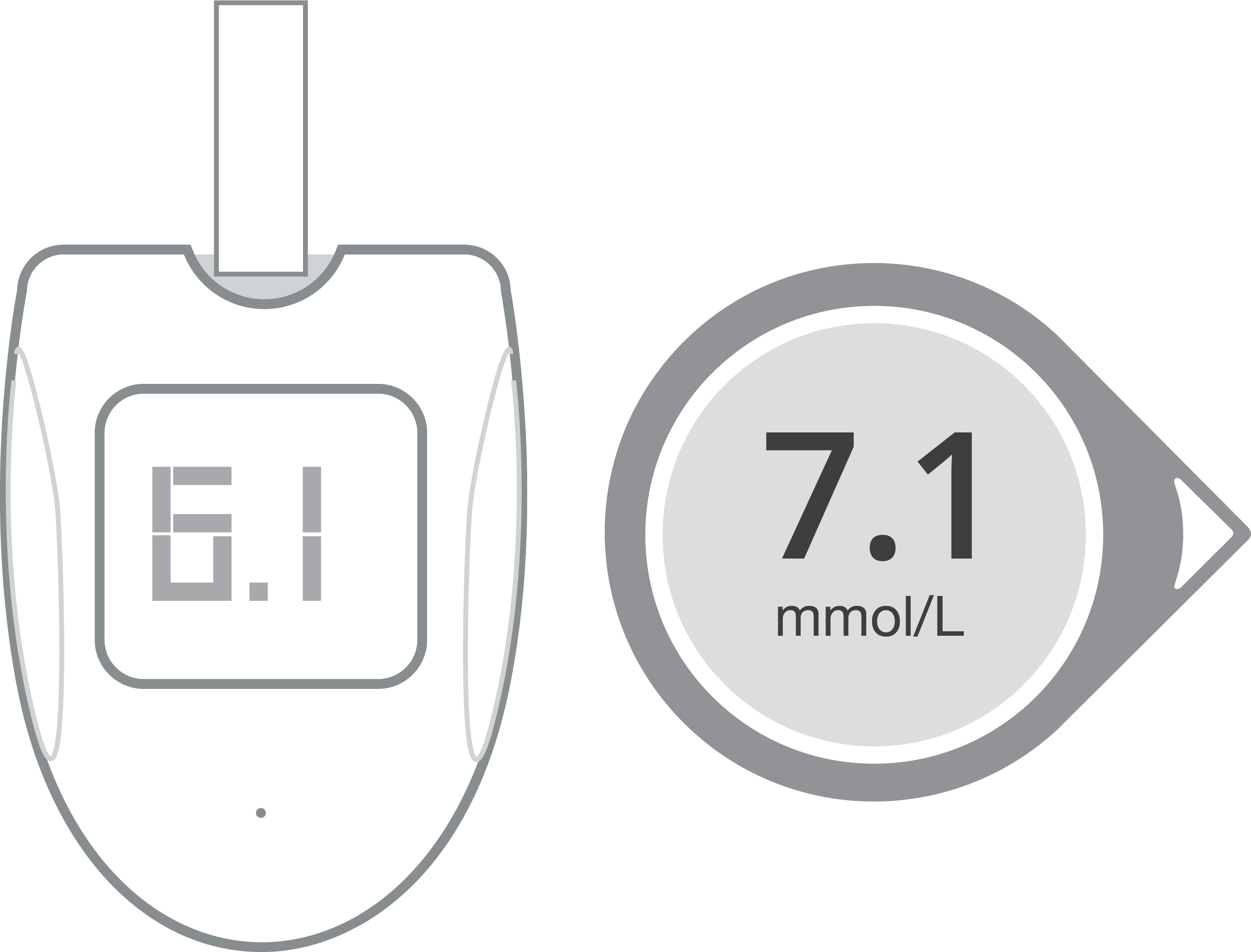 Illustrated blood glucose meter and Dexcom Arrow